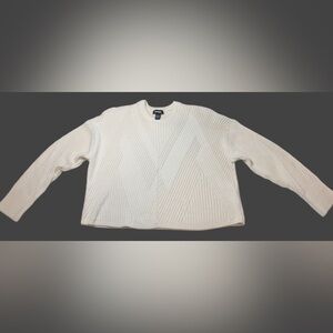 NWOT Express Women's Soft Oversized Cropped Ivory Knit Sweater, Size Large